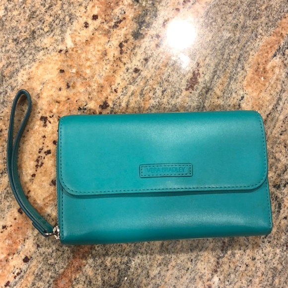 Vera Bradley Handbags - Vera Bradley leather wristlet in teal